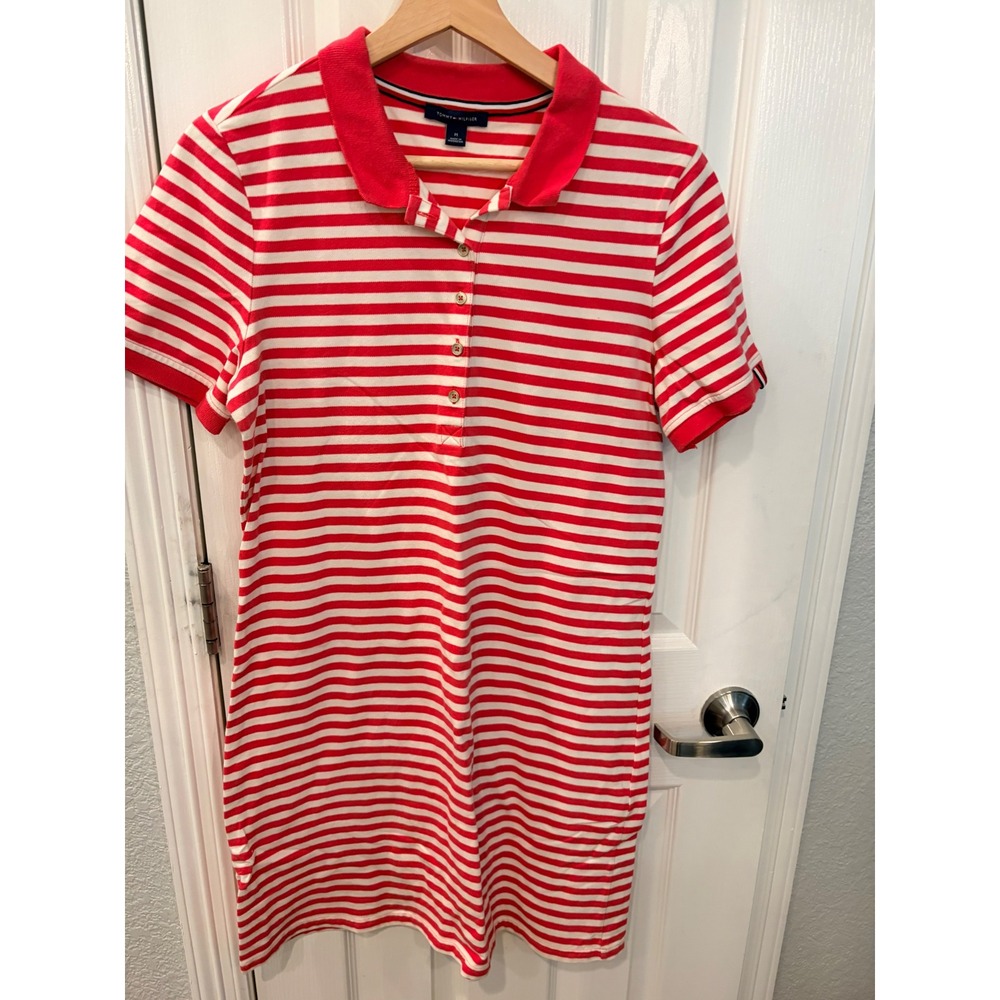 Tommy Hilfiger Polo Dress Red White Striped Short Sleeve Preppy Mini Dress